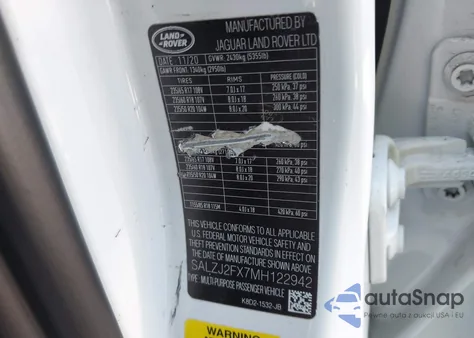 2021 Land Rover Range Rover Evoque S from USA, damaged, VIN SALZJ2FX7MH122942